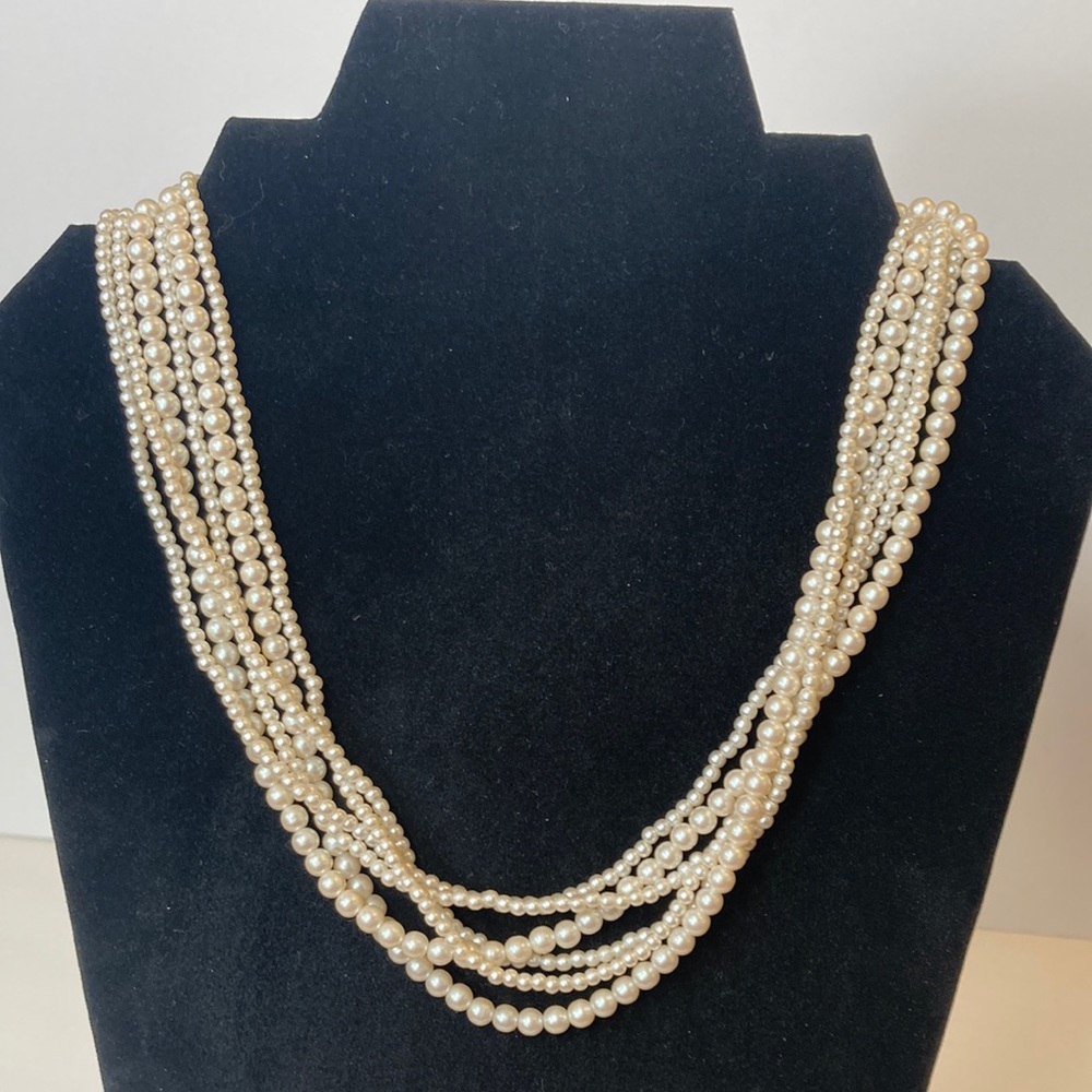 18" Multi Strand Small Beaded Faux Pearl Necklace